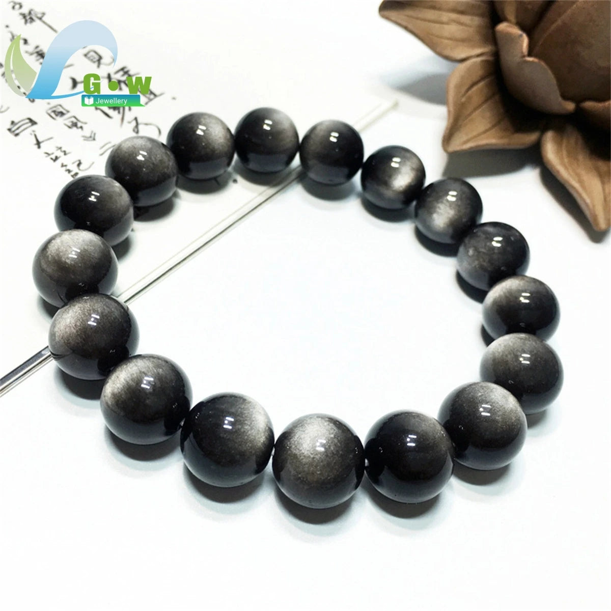 0099 Natural Silver Obsidian Bracelet – Men’s & Women’s Double Cat Eye Gold Obsidian Lucky Amulet