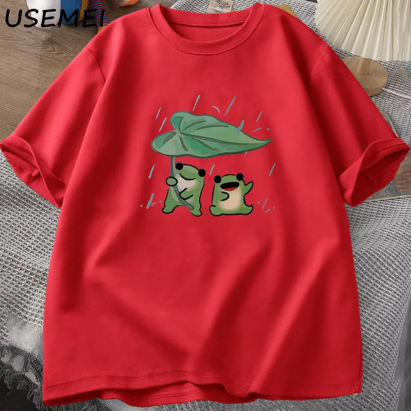 0074 Funny Frog Cute T‑Shirt – Rain & Love Graphic Tee for Men & Women, Casual Streetwear