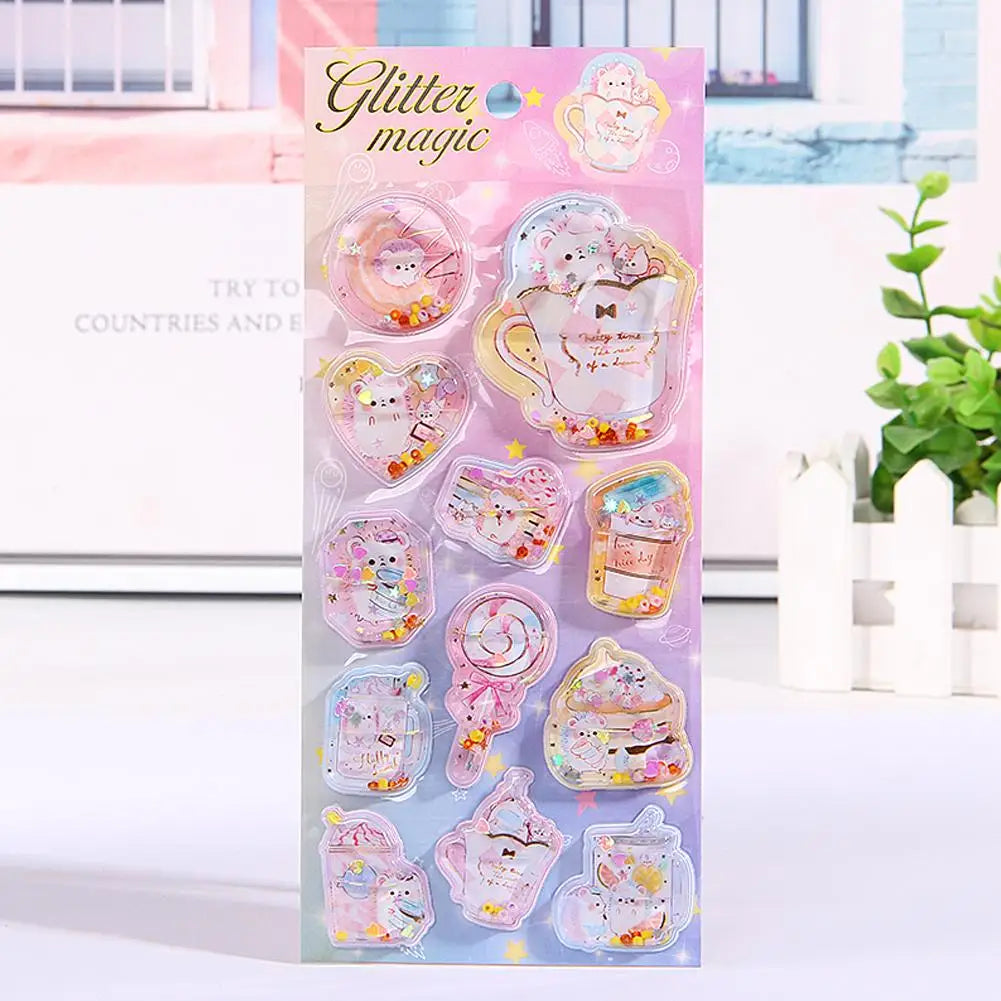 0118 Dynamic Cartoon 3D Shake Water Stickers – Cute DIY Decoration for School Stationery, Phone Case, Scrapbook & Student Supplies