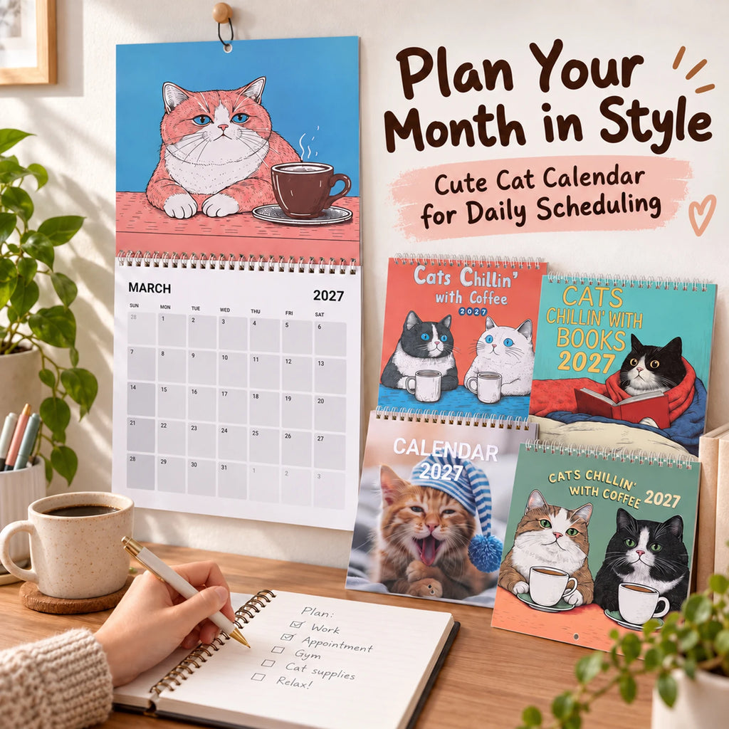 0146 Cats Chillin' With Coffee 2027 Calendar - 4 Styles Funny 21cm Wall Calendar | Cats Chillin' With Books 2027