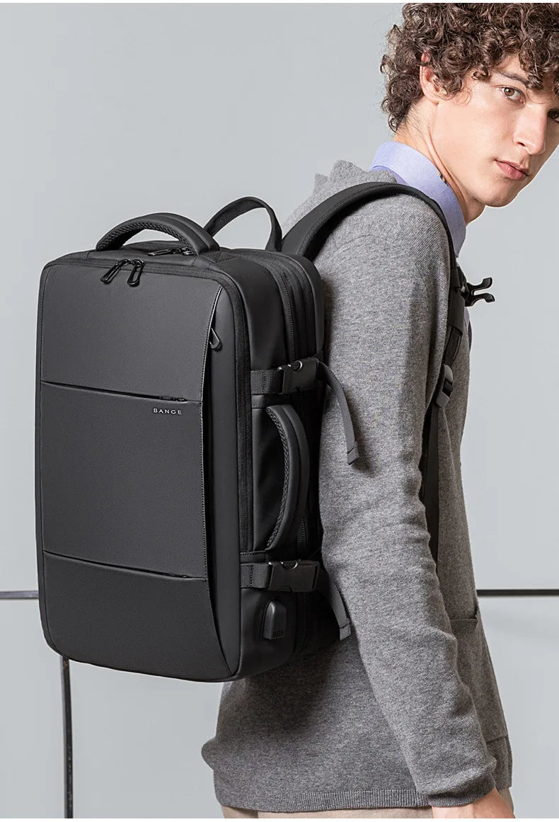 0015 BANGE Expandable Backpack – Waterproof 17 Inch Laptop Bag for Men, Travel & Work