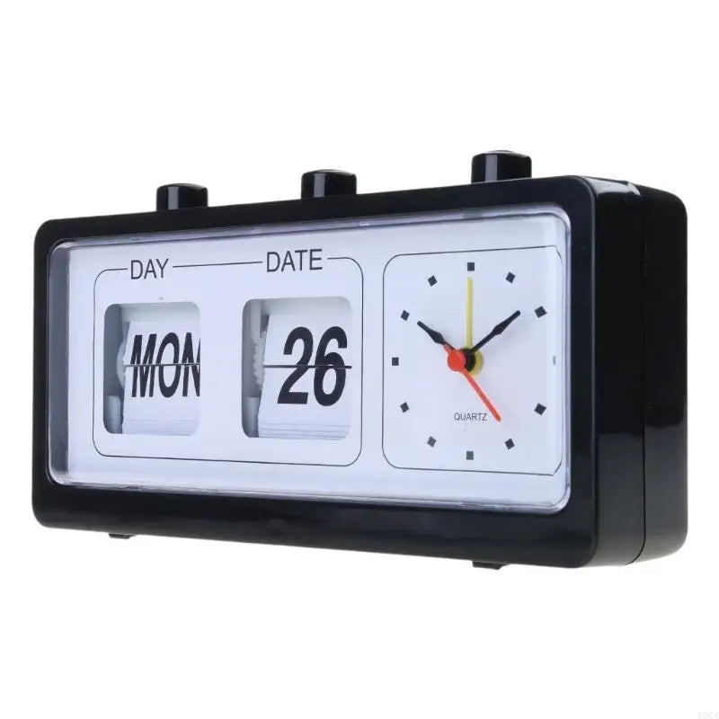 0159 Retro Flip Clock Calendar - Vintage Day Date Flip Desk Clock with Quartz Clock 20cm | 3-in-1 Manual Flip Calendar Clock