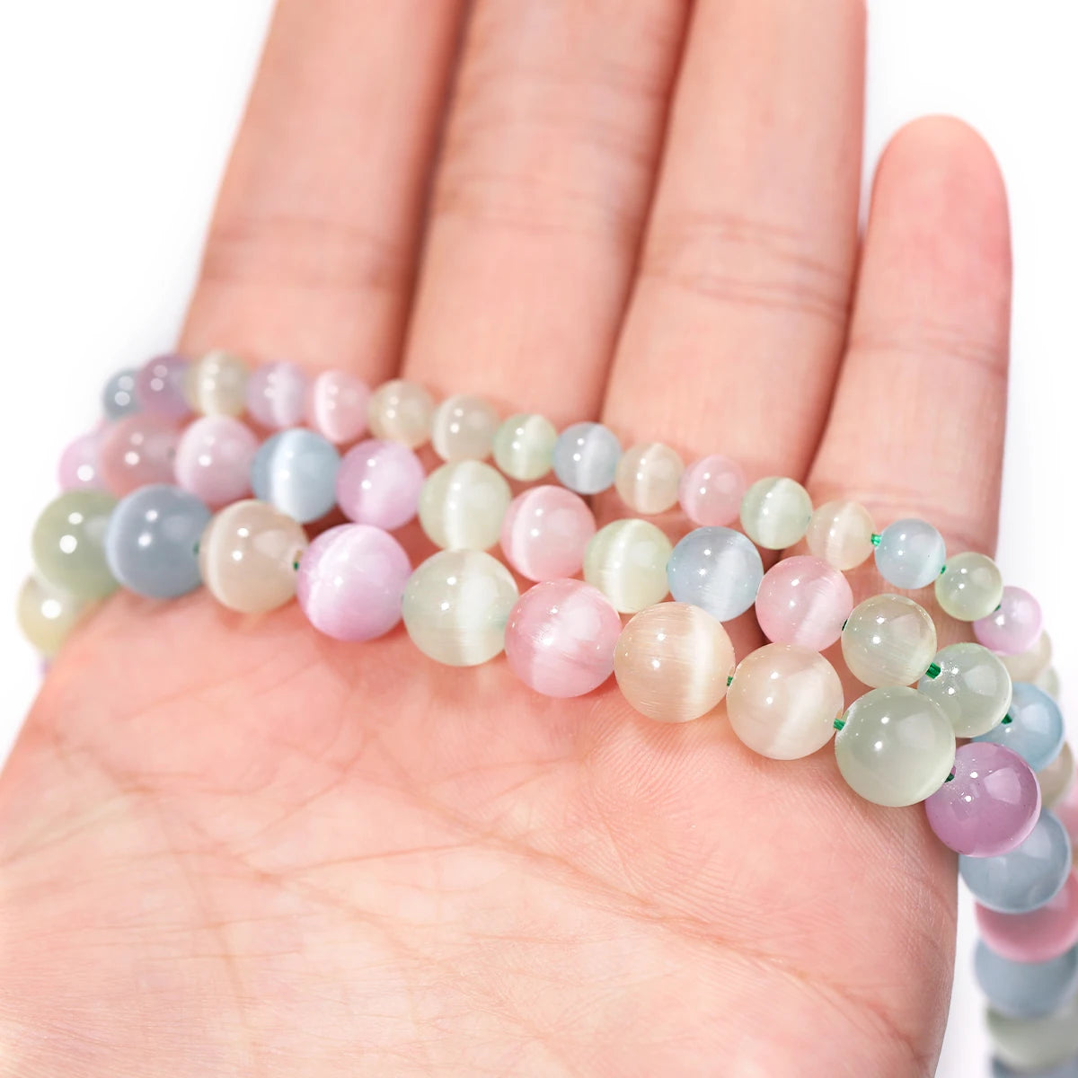 0095 Colorful Cat Eye Stone Beads – Round Loose Spacer Smooth Beads for DIY Jewelry Making