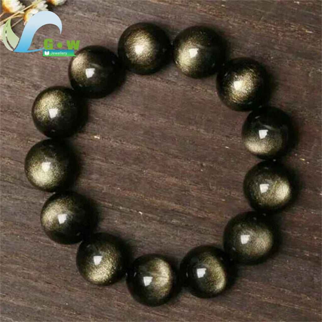 0099 Natural Silver Obsidian Bracelet – Men’s & Women’s Double Cat Eye Gold Obsidian Lucky Amulet