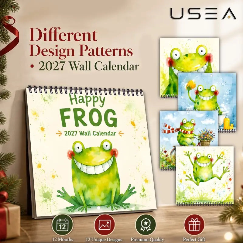 0156 Happy Frog 2027 Wall Calendar - Funny Frog Wall Calendar 21x21cm | 12 Months 12 Unique Designs Premium Matte Paper