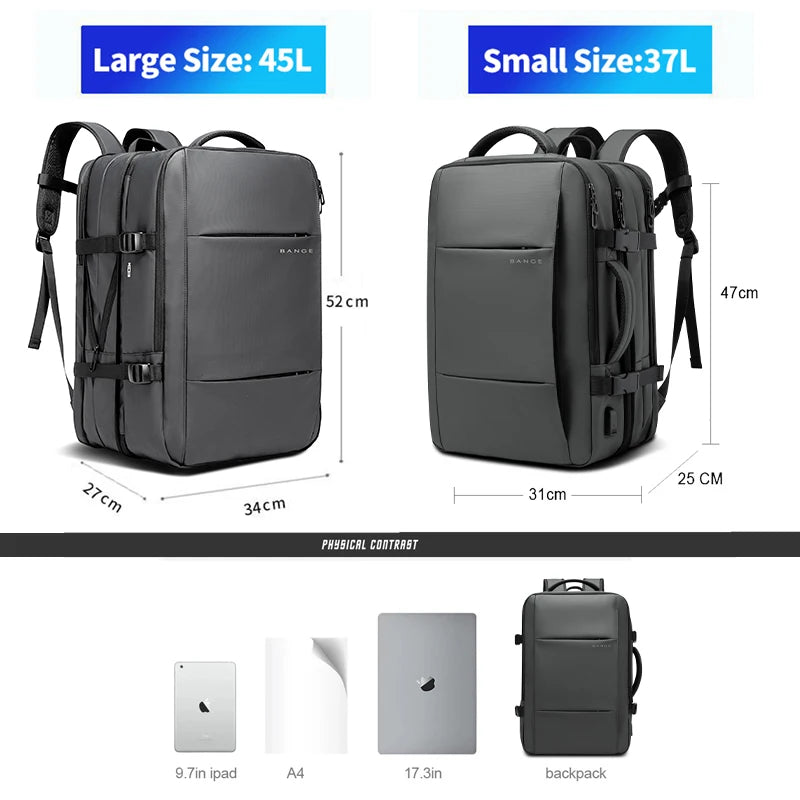 0041 BANGE Business Backpack – Waterproof Expandable 17.3 Inch Laptop Bag with USB Charging, Fashion Travel