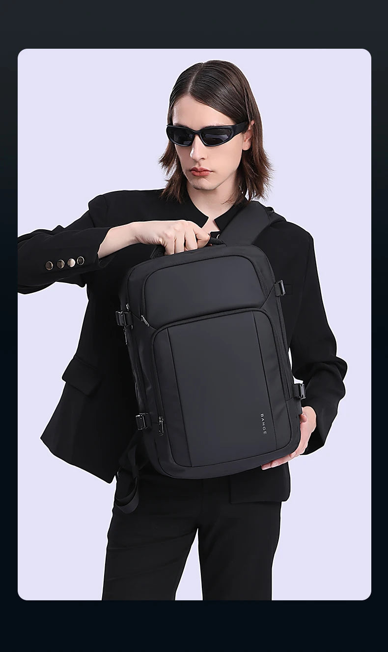 0010 BANGE Travel Backpack – Waterproof 15.6 Inch Laptop Bag with USB Charging, Large Capacity for Men