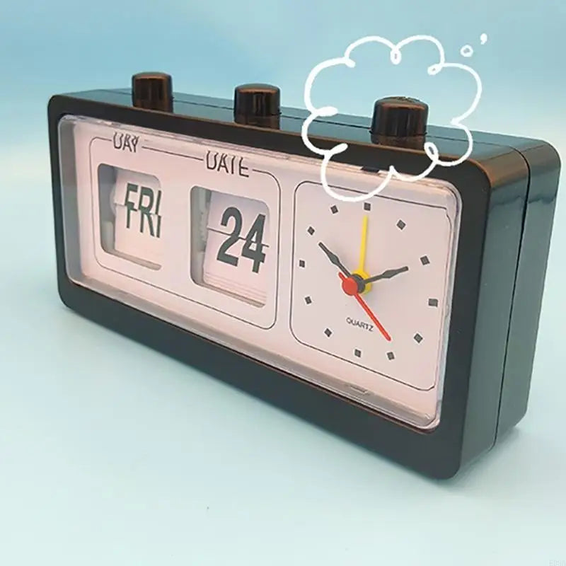 0159 Retro Flip Clock Calendar - Vintage Day Date Flip Desk Clock with Quartz Clock 20cm | 3-in-1 Manual Flip Calendar Clock