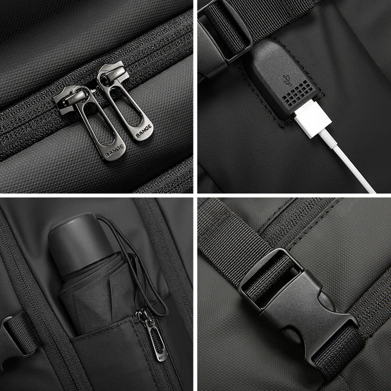 0010 BANGE Travel Backpack – Waterproof 15.6 Inch Laptop Bag with USB Charging, Large Capacity for Men