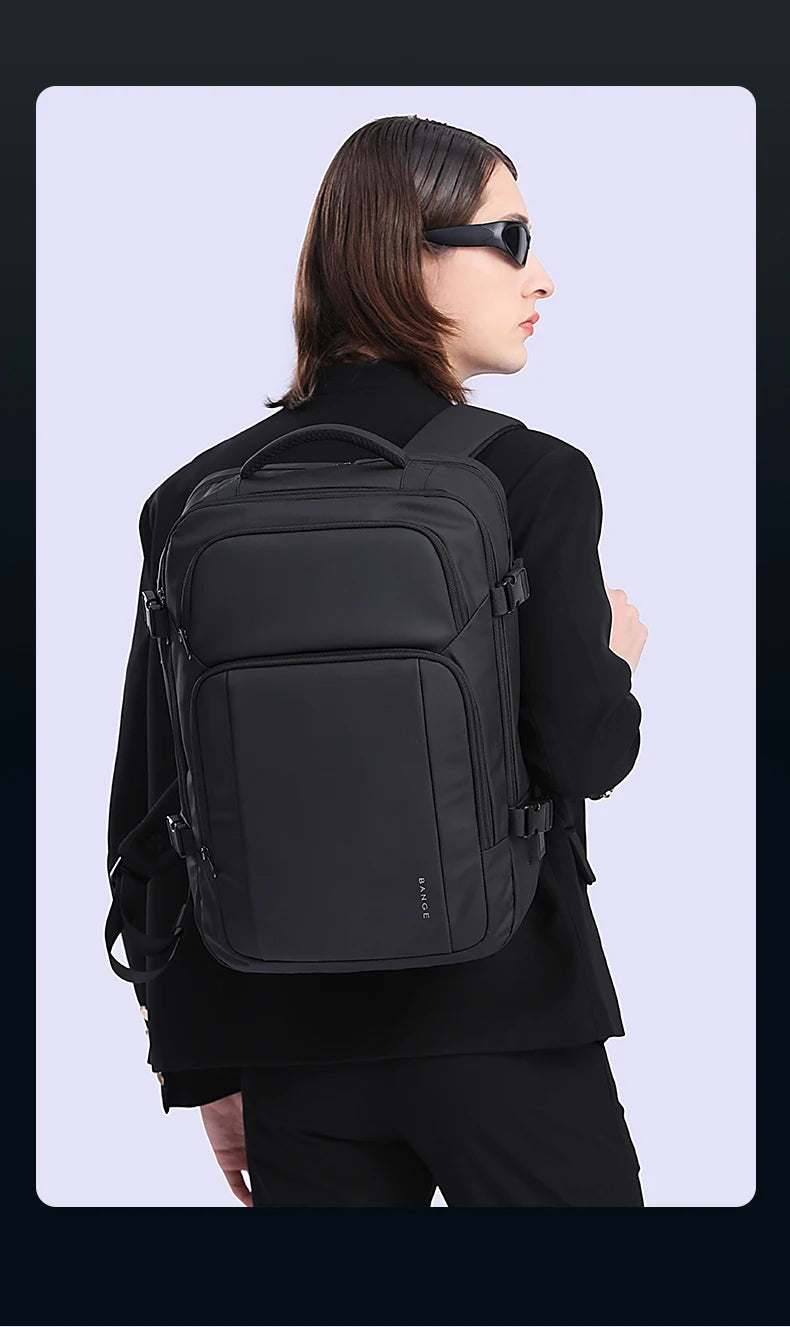0010 BANGE Travel Backpack – Waterproof 15.6 Inch Laptop Bag with USB Charging, Large Capacity for Men