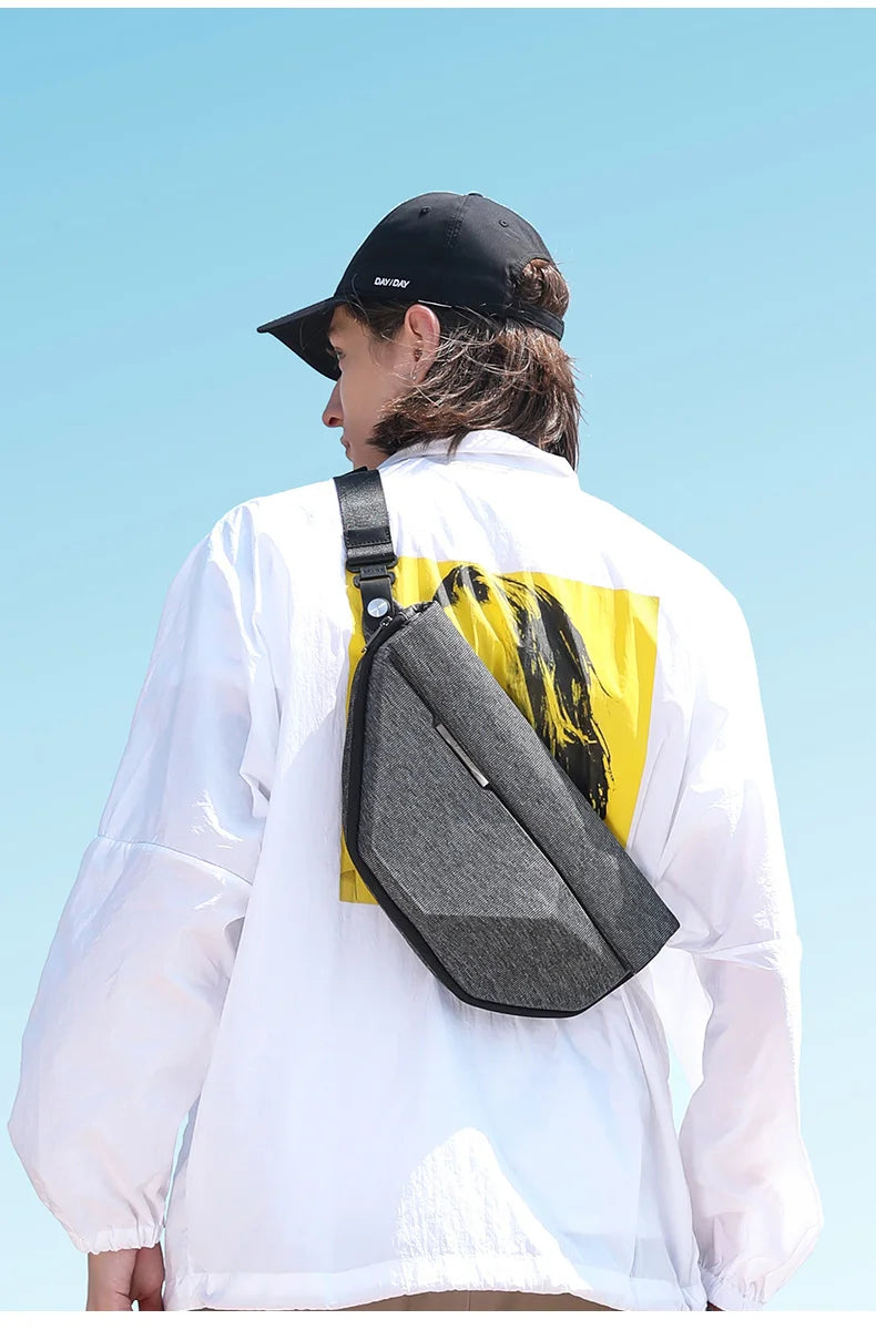 0029 BANGE Waterproof Sling Bag – Men’s Chest Pack with USB Charging, Fits iPad Mini