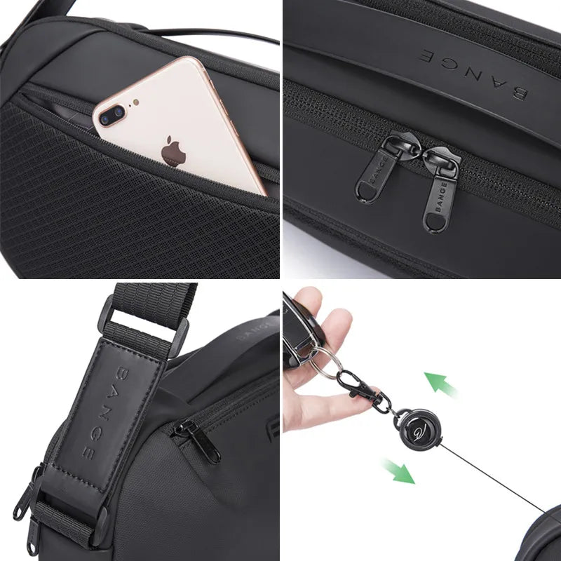 BANGE Men's Waterproof Crossbody Bag Oxford Large Capacity Multifunction Anti-theft Sling Shoulder Messenger Chest Bag Pack