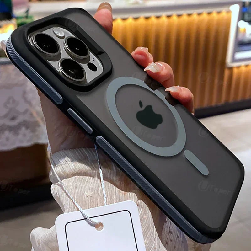0069 Bicolor Matte Magnetic Case – iPhone 17/16 Pro Max, Translucent Shockproof Cover