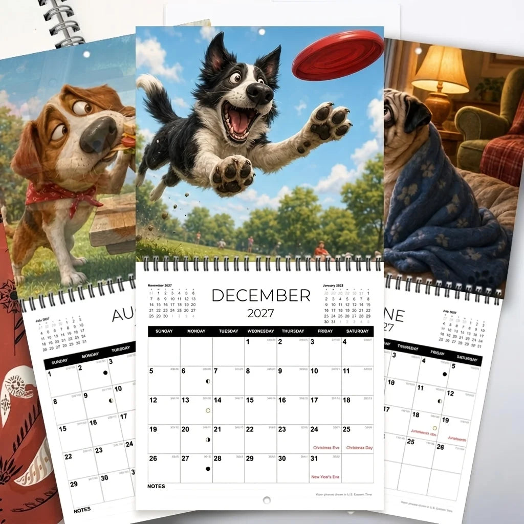 0145 Wacky Dogs Calendar 2027 - Funny 12 Month Wall Calendar 21x21cm | Twin-Wire Binding | Dog Lover Gift