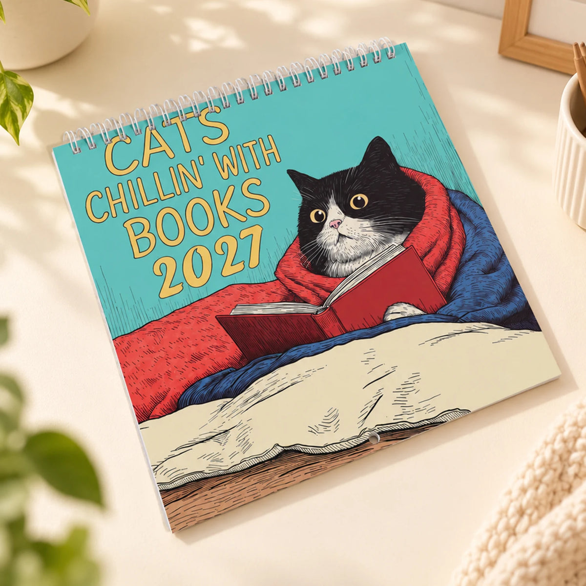 0146 Cats Chillin' With Coffee 2027 Calendar - 4 Styles Funny 21cm Wall Calendar | Cats Chillin' With Books 2027