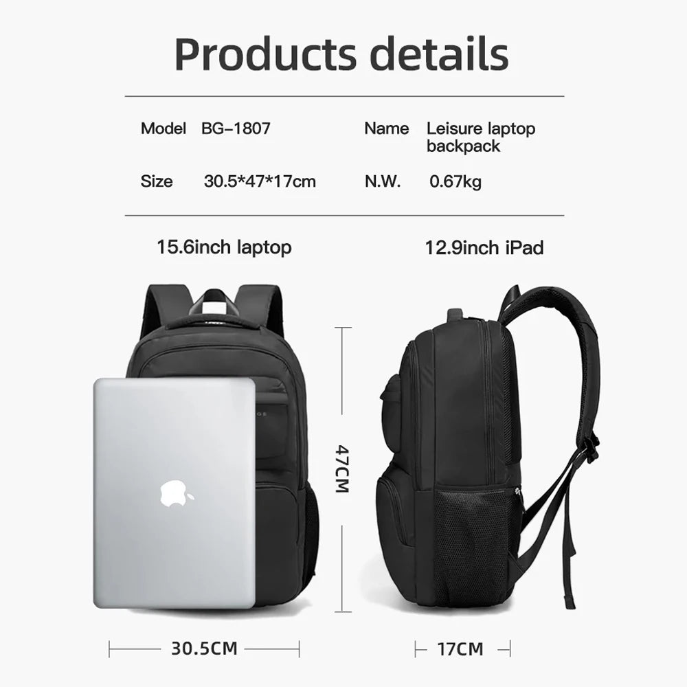 0032 BANGE Laptop Backpack – Waterproof 15.6 Inch Large Capacity Business & Travel Bag for Men & Women
