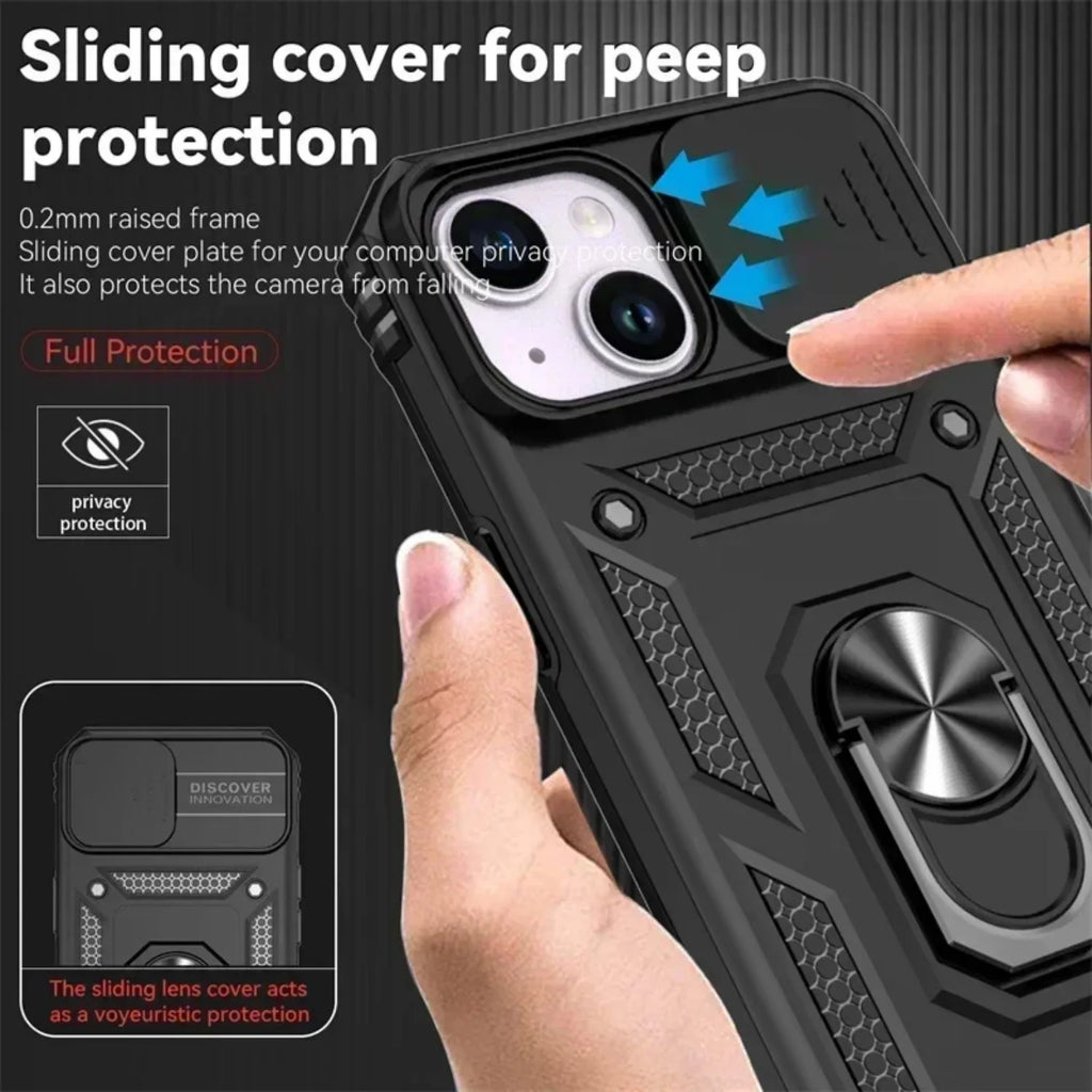 0068 Ring Stand Armor Case – Military Grade Rotating Camera Lens Cover for iPhone 17/16 Pro Max