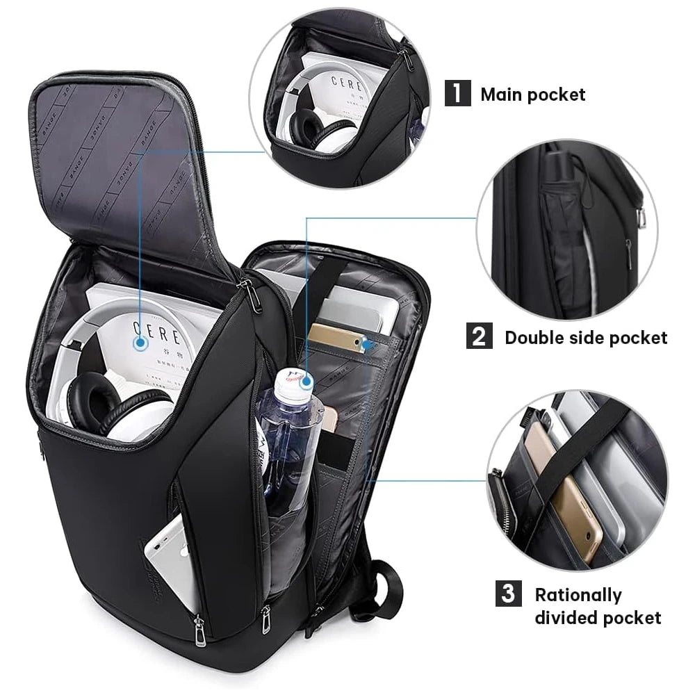0037 BANGE Business Backpack – Waterproof 15.6 Inch Laptop Bag, Multifunctional Large Capacity Rucksack for Men