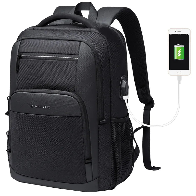 0055 BANGE Waterproof Backpack – 15.6 Inch Laptop Bag with USB Charging, Travel & School Rucksack for Men & Women