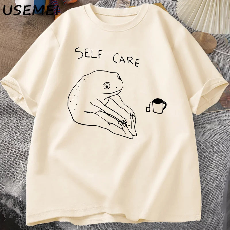0075 Funny Frog Self‑Care T‑Shirt – Retro Cottagecore Summer Tee for Women & Men