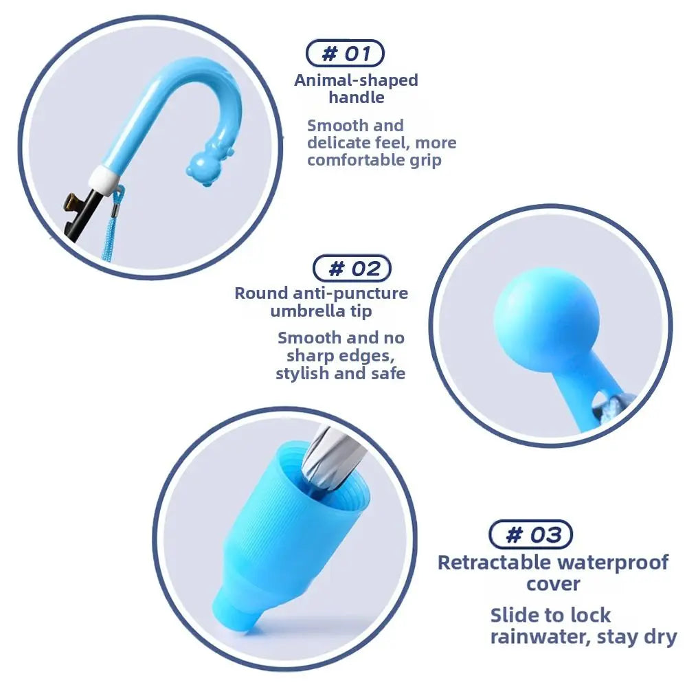 0142 Children’s Cartoon Umbrella – Lightweight, Safe & Colorful Kids Rain Gear with Animal Handle & Waterproof Cover