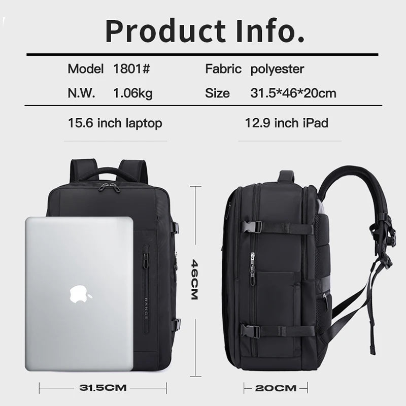 0018 BANGE Laptop Backpack – Waterproof 15.6 Inch Bag with USB Charging, Business & Travel