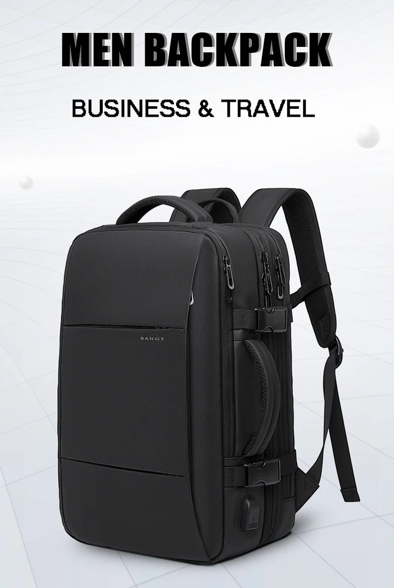 0015 BANGE Expandable Backpack – Waterproof 17 Inch Laptop Bag for Men, Travel & Work