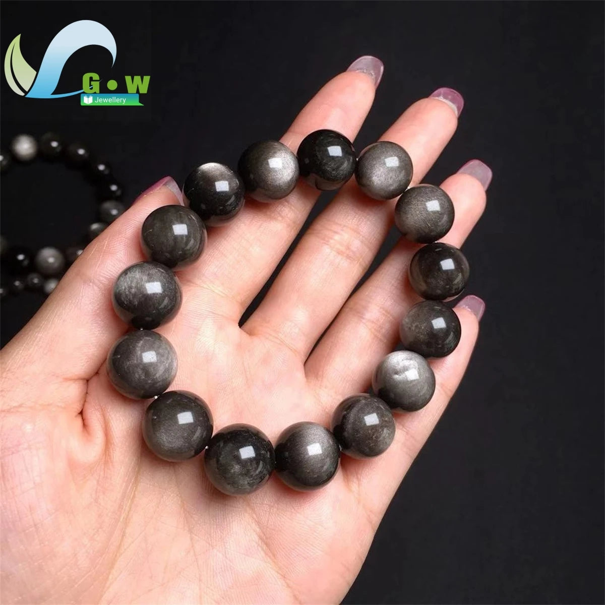 0099 Natural Silver Obsidian Bracelet – Men’s & Women’s Double Cat Eye Gold Obsidian Lucky Amulet