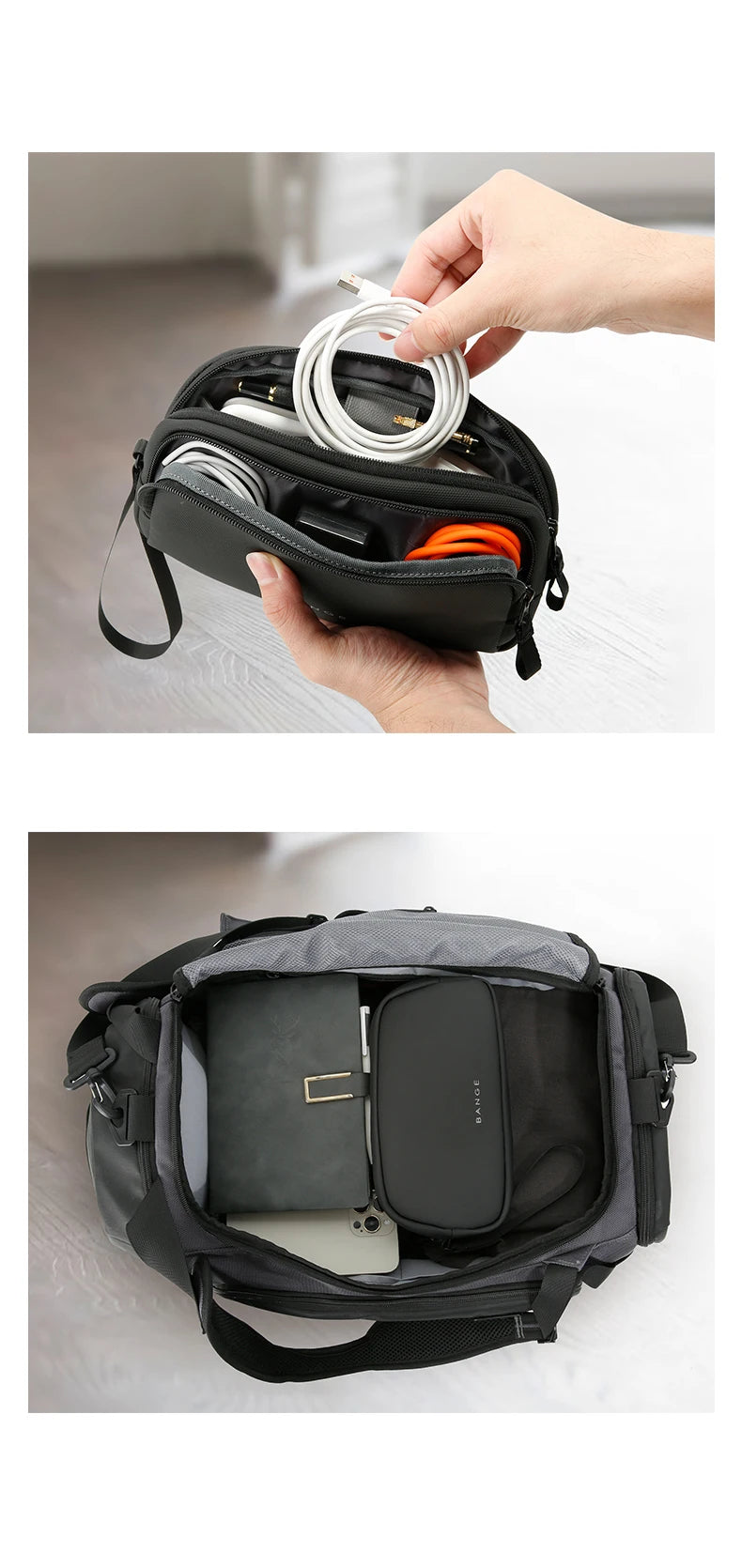 0058 BANGE Electronics Organizer – Waterproof Polyester USB Cable Storage Handbag, Travel Tech Case for Men & Women