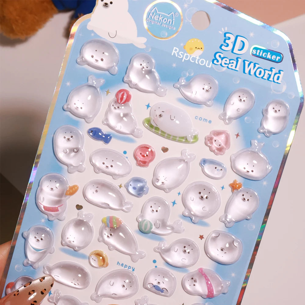 0120 3D Animals Penguin & Seal World Relief Stickers – DIY Scrapbooking, Journaling, Stationery & Cute School Supply Decoration