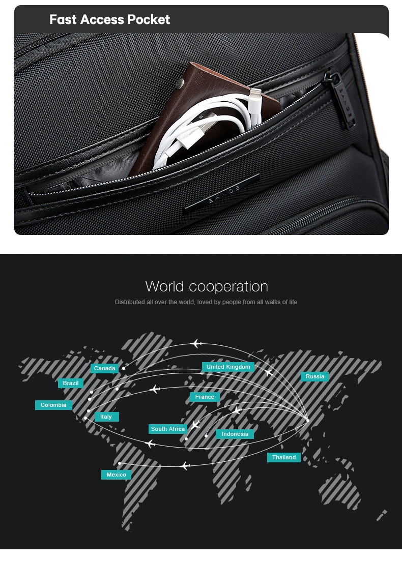 0057 BANGE Anti-Theft Laptop Backpack – Waterproof 15.6 Inch Oxford Bag with USB Charging for Men
