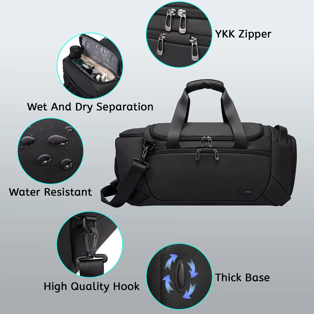 0027 BANGE Sports Duffel Bag – Waterproof 21‑Inch Gym Bag with Shoe & Wet/Dry Compartments