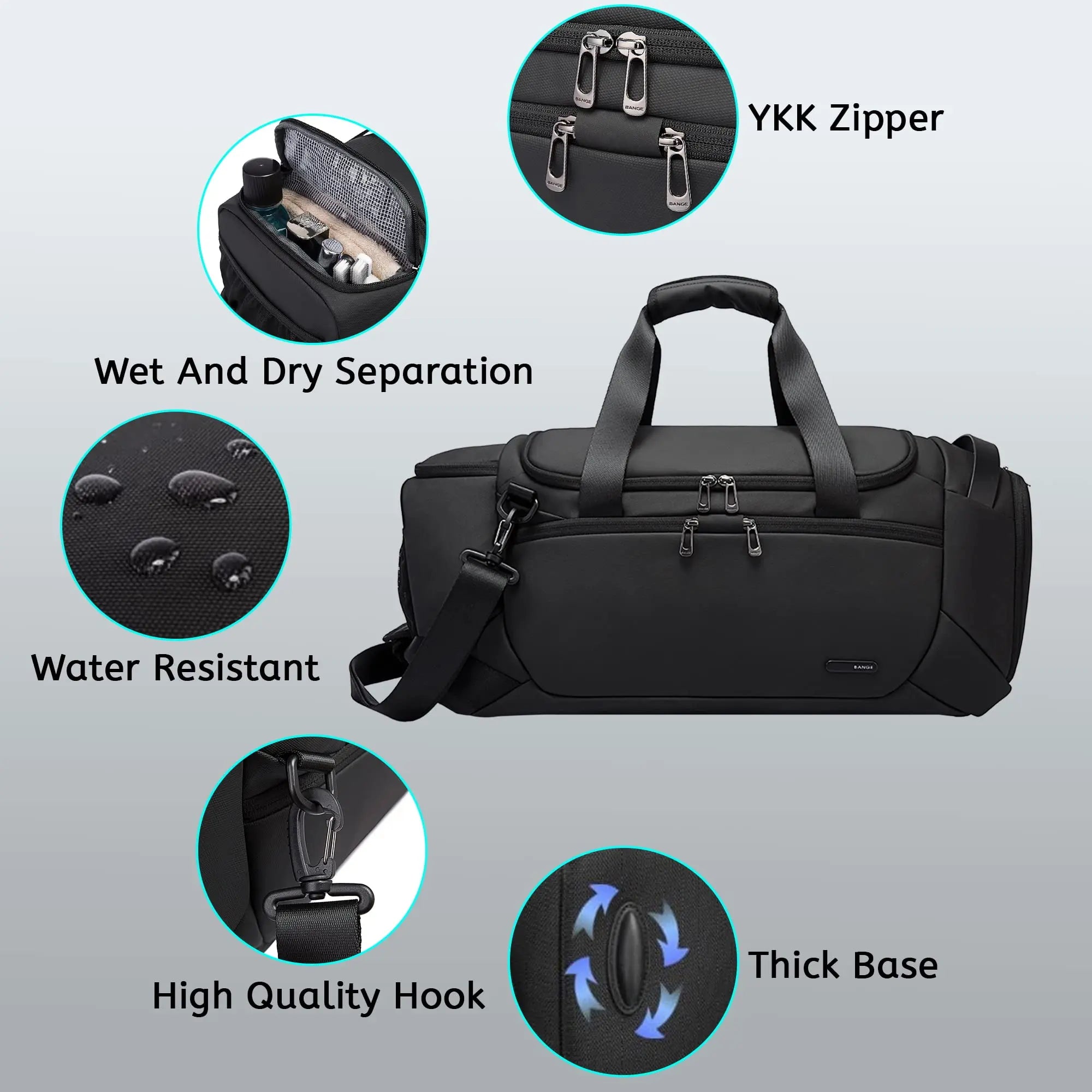 0027 BANGE Sports Duffel Bag – Waterproof 21‑Inch Gym Bag with Shoe & Wet/Dry Compartments