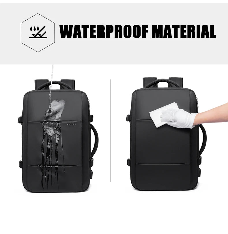 0015 BANGE Expandable Backpack – Waterproof 17 Inch Laptop Bag for Men, Travel & Work
