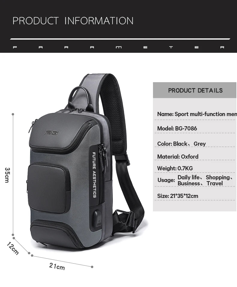 Big Big Bag #0040 - BANGE Anti-Theft Crossbody Bag – Waterproof Shoulder & Chest Pack for Men