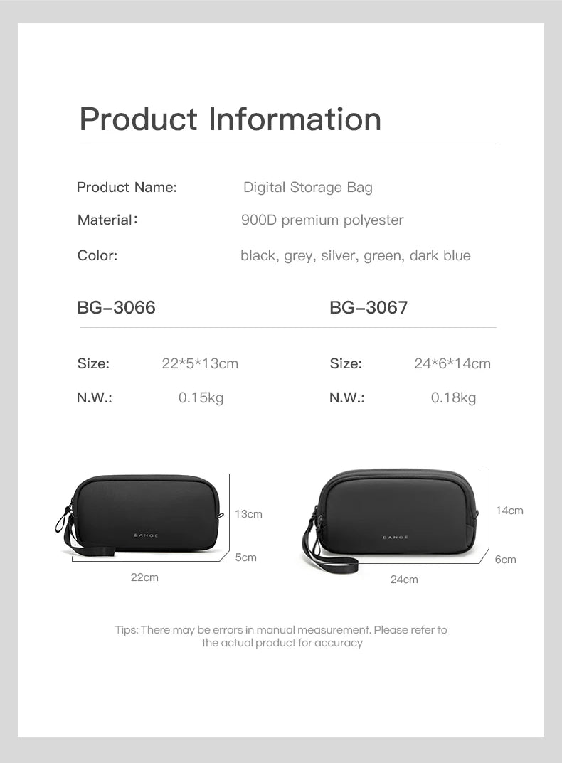 0058 BANGE Electronics Organizer – Waterproof Polyester USB Cable Storage Handbag, Travel Tech Case for Men & Women