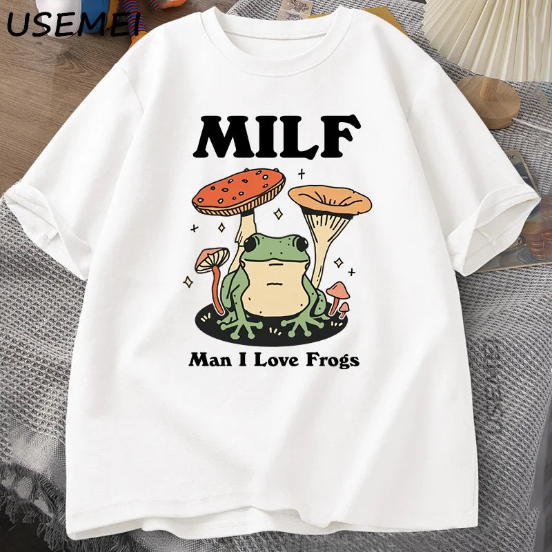 0073 Retro Frog T‑Shirt – Funny Cottagecore MILF Froggy Graphic Tee for Men, Casual Streetwear