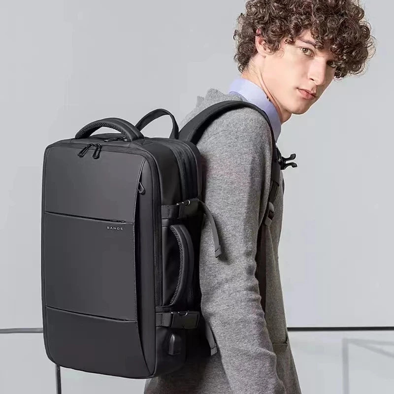 0044 BANGE Travel Backpack – Waterproof Expandable 17.3 Inch Laptop Bag with USB Charging for Men