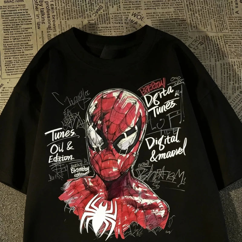 0083 Cartoon “Under the Mask” T‑Shirt – 2026 Spring Fashion Parent‑Child Loose Fit Short Sleeve Tee