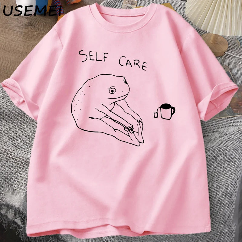 0075 Funny Frog Self‑Care T‑Shirt – Retro Cottagecore Summer Tee for Women & Men