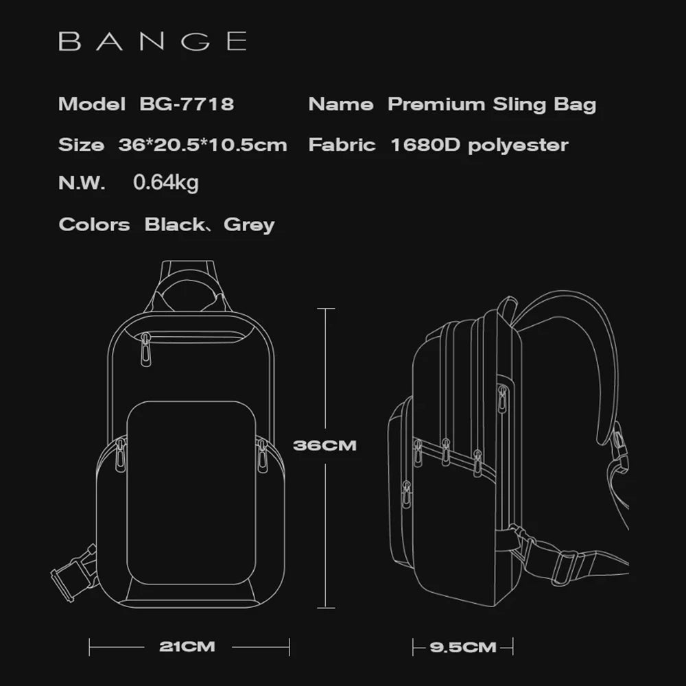 0051 BANGE Crossbody Bag – Waterproof Multifunction Sling Pack with Large Capacity