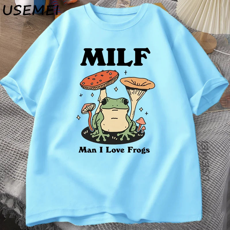 0073 Retro Frog T‑Shirt – Funny Cottagecore MILF Froggy Graphic Tee for Men, Casual Streetwear