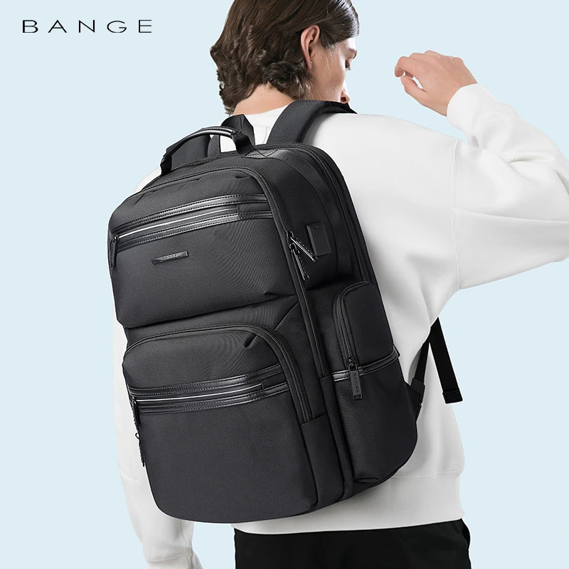 0057 BANGE Anti-Theft Laptop Backpack – Waterproof 15.6 Inch Oxford Bag with USB Charging for Men