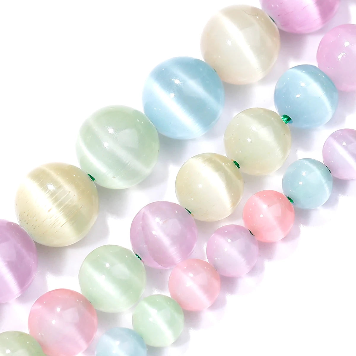 0095 Colorful Cat Eye Stone Beads – Round Loose Spacer Smooth Beads for DIY Jewelry Making