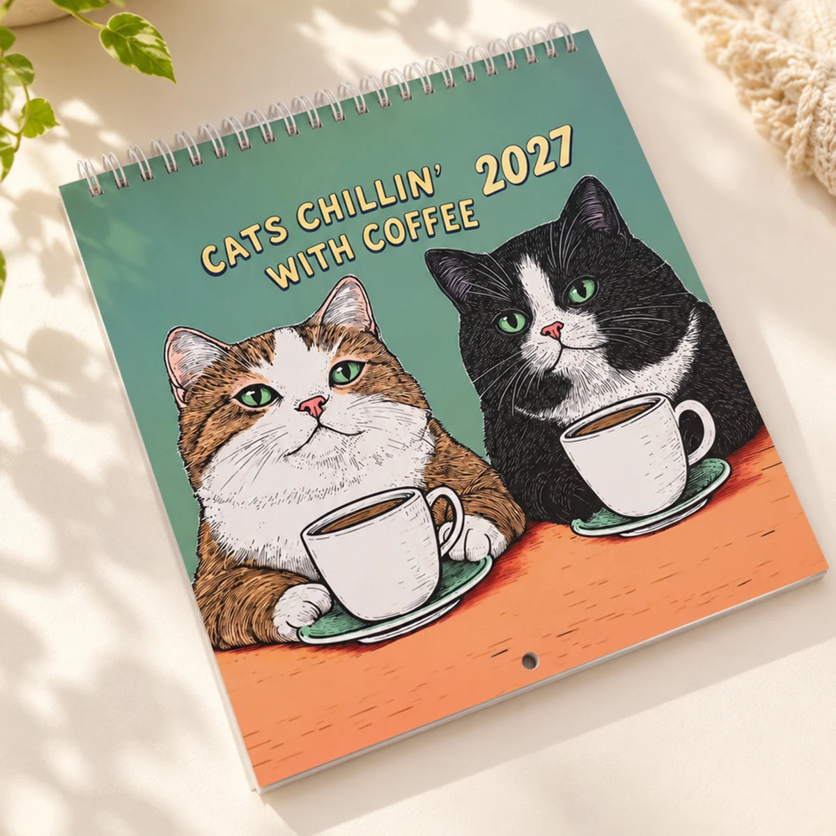 0146 Cats Chillin' With Coffee 2027 Calendar - 4 Styles Funny 21cm Wall Calendar | Cats Chillin' With Books 2027