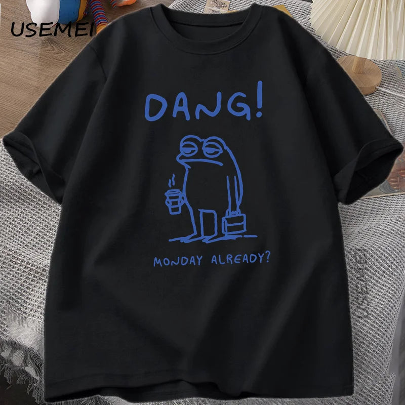 0076 Dang Monday Already Frog T‑Shirt – Funny Cottagecore Men’s Cotton Short Sleeve Tee