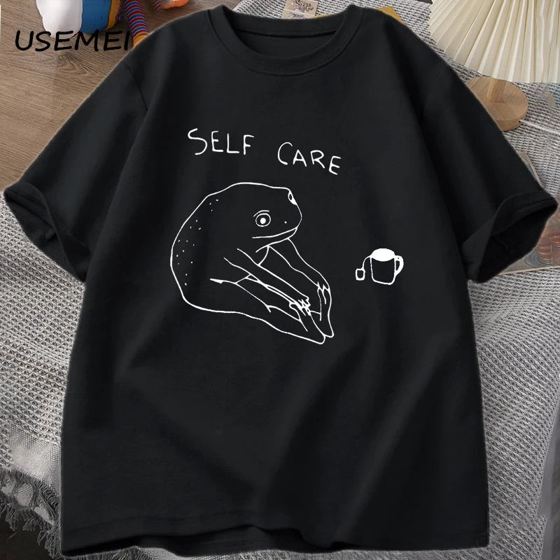 0075 Funny Frog Self‑Care T‑Shirt – Retro Cottagecore Summer Tee for Women & Men