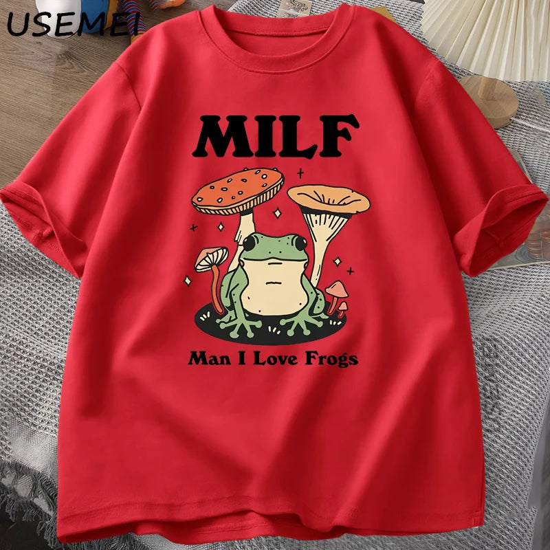 0073 Retro Frog T‑Shirt – Funny Cottagecore MILF Froggy Graphic Tee for Men, Casual Streetwear