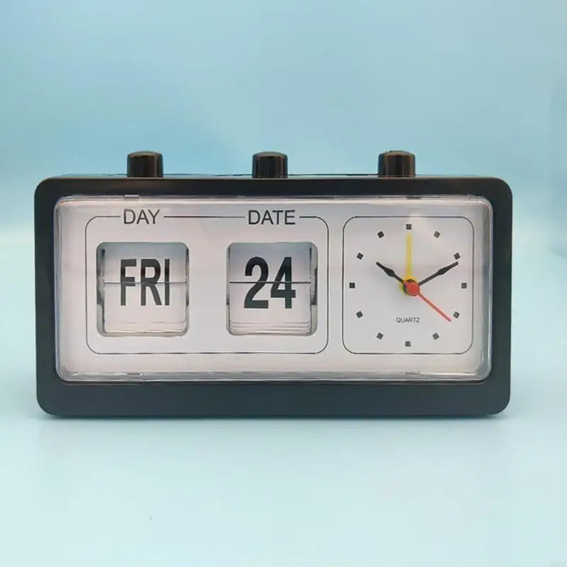 0159 Retro Flip Clock Calendar - Vintage Day Date Flip Desk Clock with Quartz Clock 20cm | 3-in-1 Manual Flip Calendar Clock