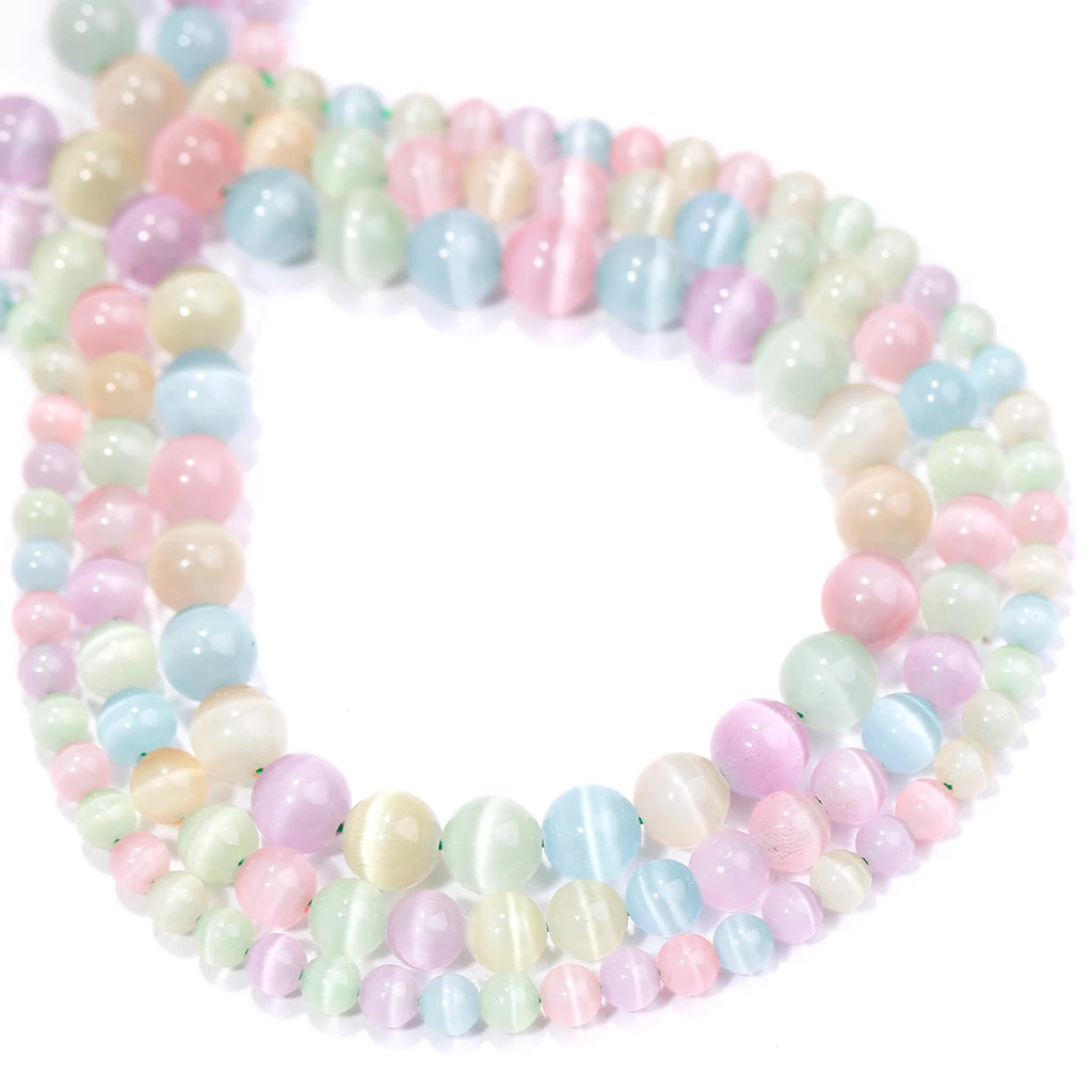 0095 Colorful Cat Eye Stone Beads – Round Loose Spacer Smooth Beads for DIY Jewelry Making